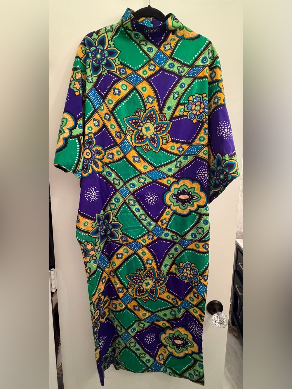 Vintage Guadalupe of Hawaii Vibrant Green & Purple Floral Maxi Dress, o/s